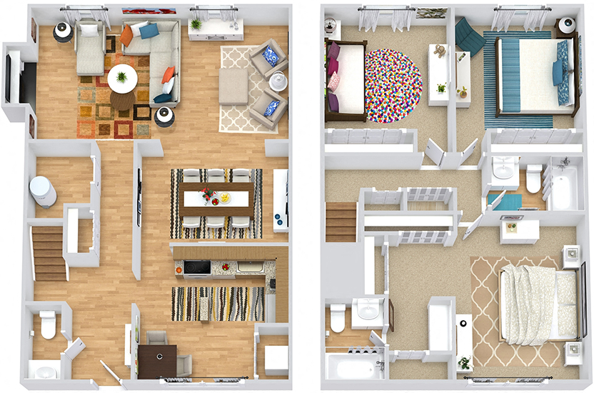 Floor plan for 3 beds, 2.5 baths, 1667 sqft
